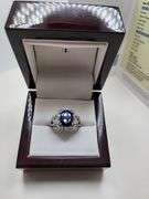 Very fine Natural Sapphire 3.48 ctw with diamond accent set in silver ring, EGL certified