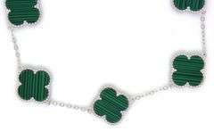 925 Sterling silver 5 clover malachite link bracelet