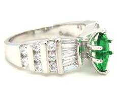 925 Sterling silver green marquise and white baguette and round cut cubic zirconia ring