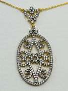 925 Gold Tone Sterling Silver Filigree Crystal Pendant With Chain Necklace