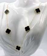 925 Sterling silver 7 clover black onyx necklace
