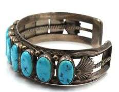 Vintage 925 sterling silver signed Turquoise cuff bangle