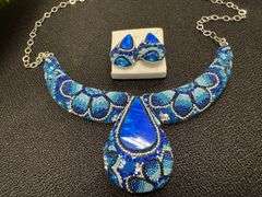 Original Handmade Mosaico Necklace & Earring Set 925 Sterling Silver Mexico Artistic Jewelry