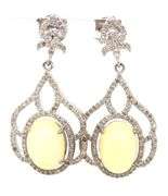Enchanting Pair of 6.65CTW Oval Cabochon-Cut Opal W/ Fire and 1.30CTW Diamond Dangle Earrings in Ste