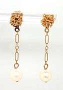 14kt Yellow gold white fresh water pearl dangle earrings