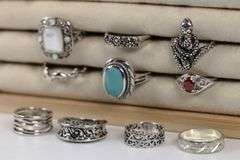 Sterling Silver Curated Ring Assortment Various Sizes & Styles (10 Ring Lot)
