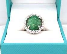 Darling 10.00CTS Oval Cabochon-Cut Emerald & White Sapphire Ring in 925 Sterling Silver