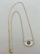 925 Gold Tone Sterling Silver Evil Eye White Enamel Blue Eye Center Pendant With Chain Necklace