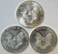 3 Better Date Superb Gem BU $1 Silver Eagles: 1986, 1987, & 1995