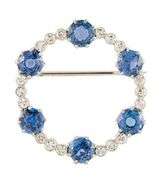 4.50ctw Sapphire and 0.25ctw Single Cut Diamond Circle Brooch in 18K