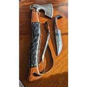Hand-Forged Viking Bearded Axe and Knife