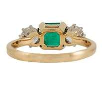 Garrard 1986 London 0.81ct Emerald and 0.32ctw Diamond Three Stone Ring in 18K