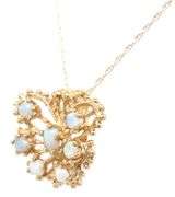 14kt Yellow gold cluster opal butterfly pendant on chain