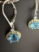Genuine Blue Topaz & Peridot Halo Earrings in 925 Silver – Brilliant Color Contrast
