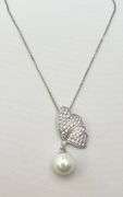 925 Sterling Silver Butterfly Wing Pendant With Drop Pearl And Chain Necklace