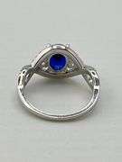 925 Sterling Silver Oval Blue Center Stone With Crystal Pave Details Ring