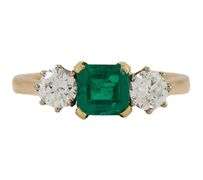 Garrard 1986 London 0.81ct Emerald and 0.32ctw Diamond Three Stone Ring in 18K