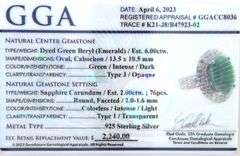 Dazzling 6.00CTS Oval Faceted Emerald & White Sapphire Ring in Sterling Silver