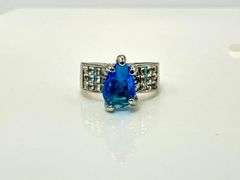 14 Kt White Gold Plate 3.5 Ct Simulated Blue Diamond Ring