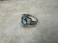 Sterling Silver Natural Gemstone Blue Topaz Ring Size 6