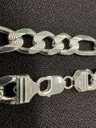 Men's 13.5mm .925 Sterling Silver Heavy Pave Figaro Chain Cuban Link Italy Necklace 24"