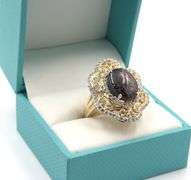 Splendid Massive 14.86CTS Oval Cabochon-Cut Star Ruby & 2.33CTW Round Colorless Sapphires in 14K Gol