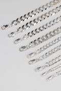 Sterling Silver - Italy Stamped - Super Flat Diamond-Cut Curb Lot - 9 Chains - 5.1mm to 11.3mm Wide 