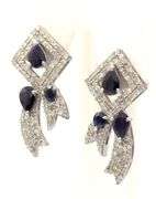 Amazing 2.00CTW Blue Sapphire & Diamond Earrings in 14K White Gold Over Sterling Silver