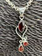 Sterling Silver Garnet Gemstone Pendant w/ 30" Sterling Silver Rolo Chain