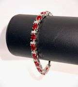 18 Kt White Gold Plated Lab Simulated 16.5 Cttw Red Ruby Diamond Tennis Bracelet