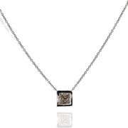 18K(750) White Gold Natural Diamond Square Shape Pendant Necklace with Chain