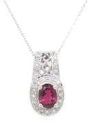 14kt White gold oval tourmaline and diamond pendant on chain