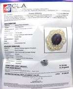 Splendid Massive 14.86CTS Oval Cabochon-Cut Star Ruby & 2.33CTW Round Colorless Sapphires in 14K Gol