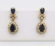 Diamond & Sapphire Drop Earrings in Yellow Gold