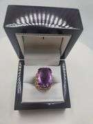 Extremely fine Antique Russian 18k gold ring hand made with very large over 5ctw Amethyst