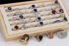 39 Rhodium Plated Brass Ring Lot Various Styles & Sizes w/ CZ Stones
