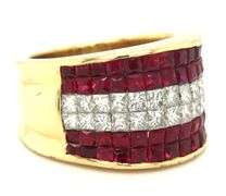 18kt Yellow gold six row ruby and diamond wide band