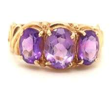 10kt Yellow gold 3 stone oval amethyst ring