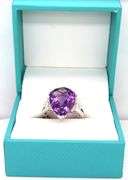 Breathtaking 6.46CTS Pear Shaped Brilliant-Cut Amethyst & Diamond Ring in Sterling Silver