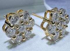 14K Yellow Gold Round Brilliant Cut Diamond Cluster Earrings of 2.60 CT
