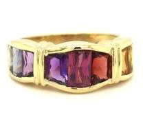 18kt Yellow gold multi color stone wave ring