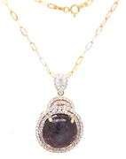 Exquisite Massive 35.78CTS Oval Cabochon-Cut Star Ruby & 2.64CTW Sapphire Pendant Necklace in 14K Go