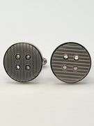 925 Sterling Silver Round Button Style Striped Pattern Cufflimks