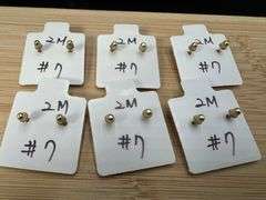 10k Yellow Gold 2mm Blue Green Pink CZ Earrings 6 pairs