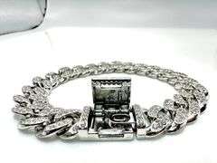 Sparkling 14 Kt White Gold Plate 34.5 Gram Monogramed Initial "K" Curb Link Bracelet