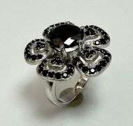 Lovely 14 Kt White Gold Plate 7 Ct Black Diamond Moissanite Flower Ring