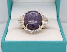 Enamoring Huge 23.96CTS Oval Cabochon-Cut Ruby & 2.53CTW Baguette & Round Faceted White Sapphire Rin