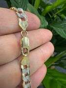 Gold Plated Sterling Silver 925 Pave 2-Tone 7.6mm Curb Chain Link Italy Necklace 24" inch