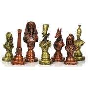 Egyptian-Style Metal Chess Set with Wooden Board