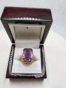 Extremely fine Antique Russian 18k gold ring hand made with very large over 5ctw Amethyst